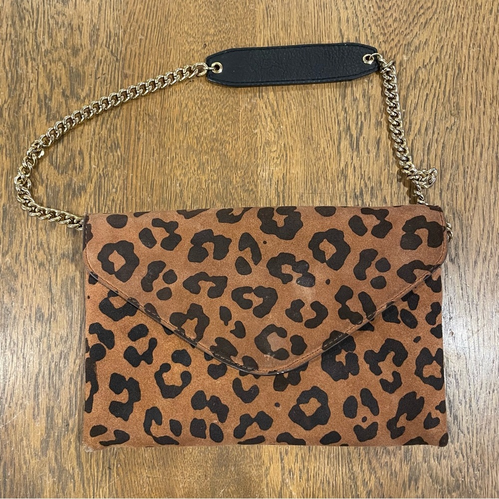 J Crew Invitation Clutch in Leopard Convertible Envelope Bag Suede Leather